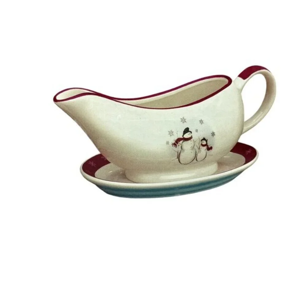 Royal Seasons 5 Piece Stoneware Gravy Bowl Saucer Candle Sticks Christmas Table